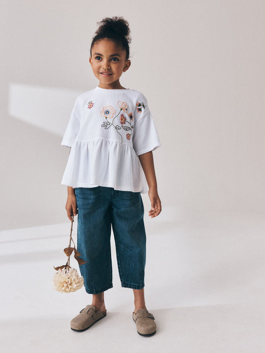 Dsiney Kidz - White Floral Embroidered Peplum T-Shirt (3-16yrs) image 2