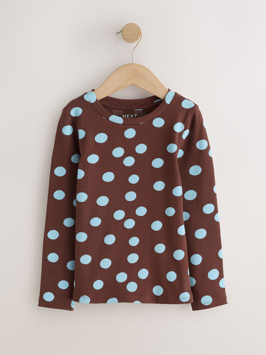 Dsiney Kidz - Chocolate Brown Spot Long Sleeve Ribbed T-Shirts 4 Pack (3-16yrs) image 2