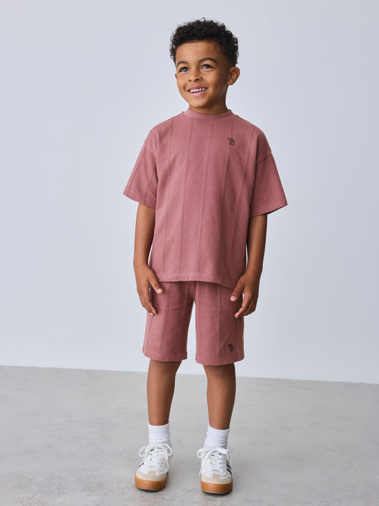 Dsiney Kidz - Baker by Ted Baker Plum Purple Textured T-Shirt and Shorts Set image 2
