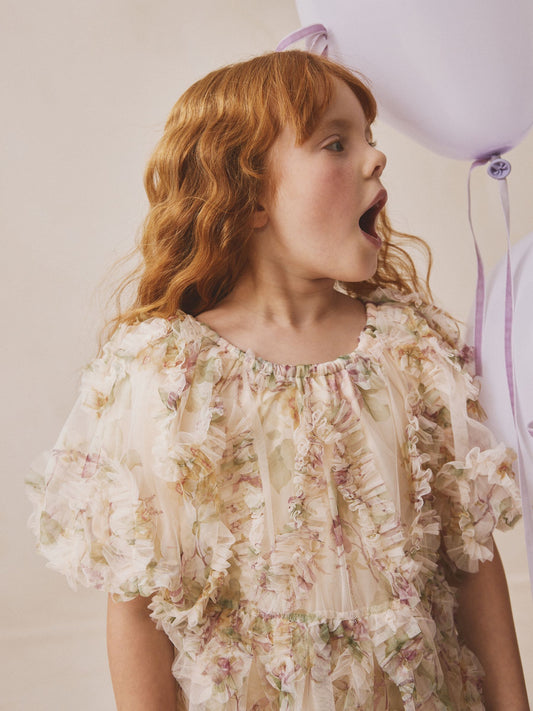 Dsiney Kidz - Cream/Pink Floral Floral 3D Ruffle Mesh Occasion Dress (3-16yrs) image 2