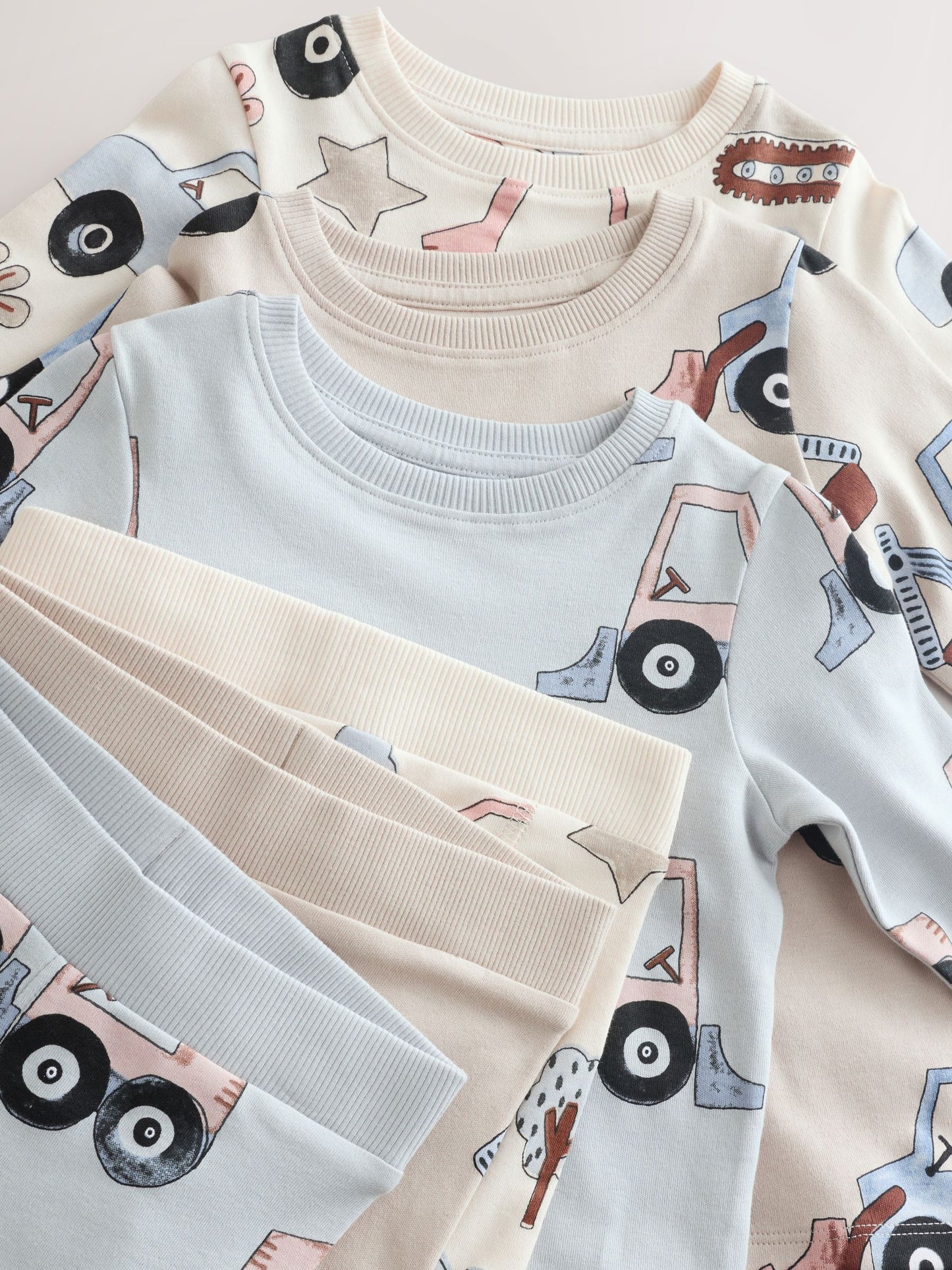 Blue/Ecru Digger Snuggle Pyjamas 3 Pack (9mths-8yrs) image 7