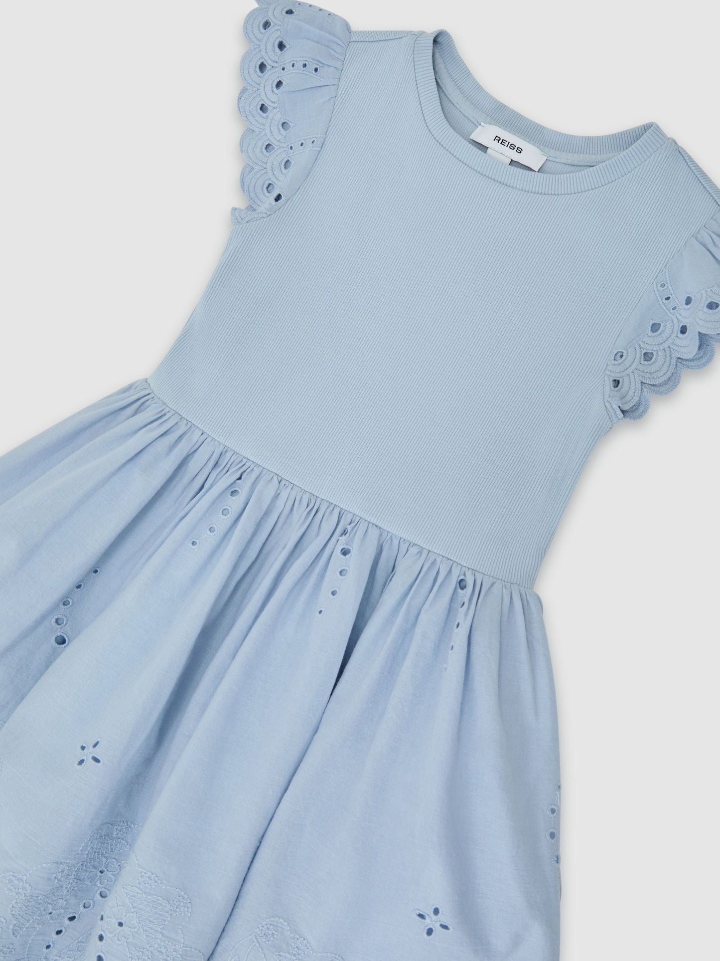 Reiss Pale Blue Carianna 13-14 yrs Jersey Broderie-Anglaise Mix Dress image 1
