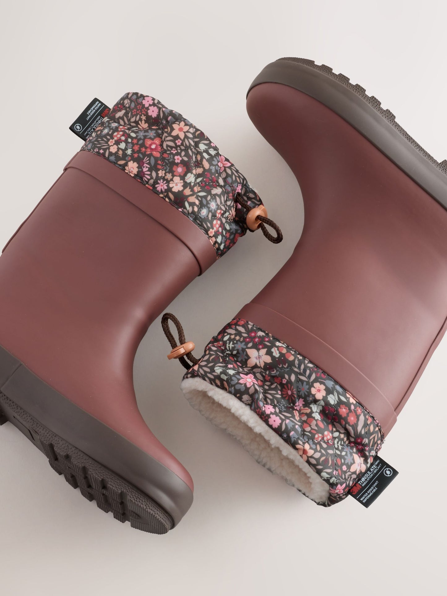 Burgundy Red Floral Standard Fit (F) Thinsulate Lined Cuff Wellies image 5