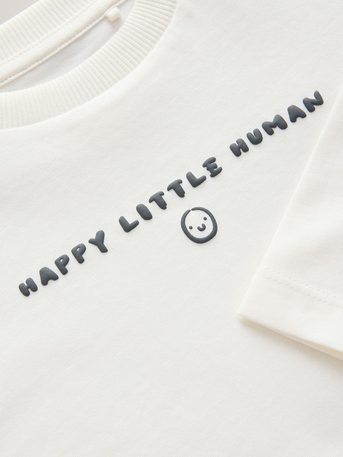White Happy Little Human Slogan Long Sleeve Small Graphic Printed T-Shirt (3mths-7yrs) image 8