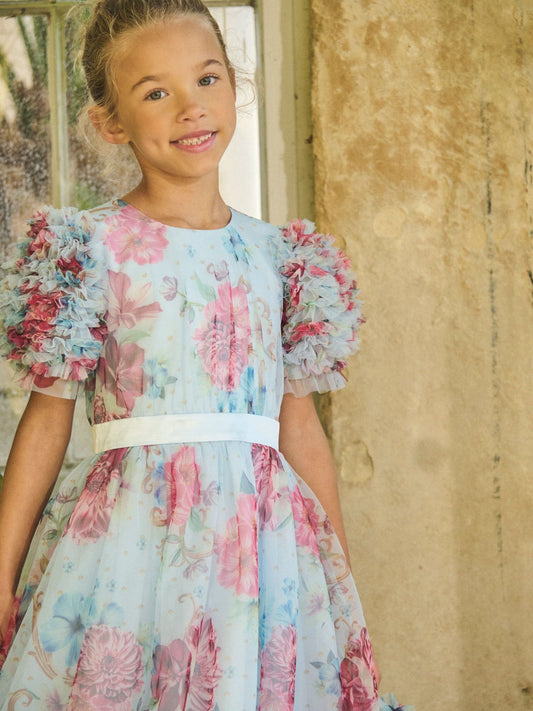 Dsiney Kidz - Angel & Rocket Blue Florence Blush Ruffle Sleeve Mesh Dress image 2