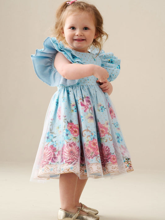 Dsiney Kidz - Angel & Rocket Blue Izzy Printed Tulle Ruffle Sleeve Dress image 2