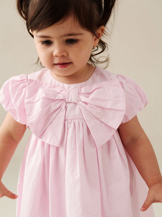 Angel & Rocket Pink Rosie Bow Puff Sleeve Scalloped Dress And Bloomer image 2