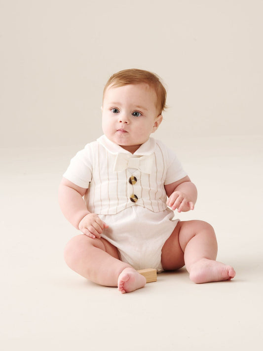Angel & Rocket Cream Luis Striped Smart Romper image 2