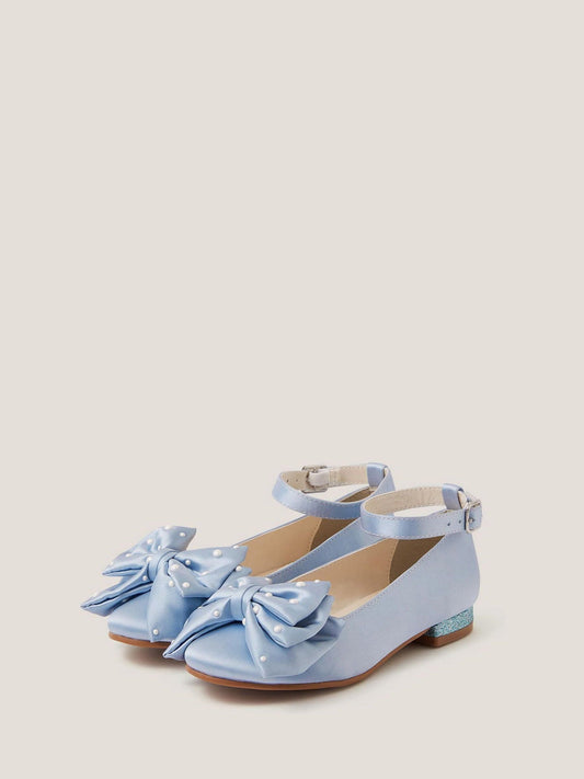 Monsoon Blue Pearl Bow Satin Flats image 2