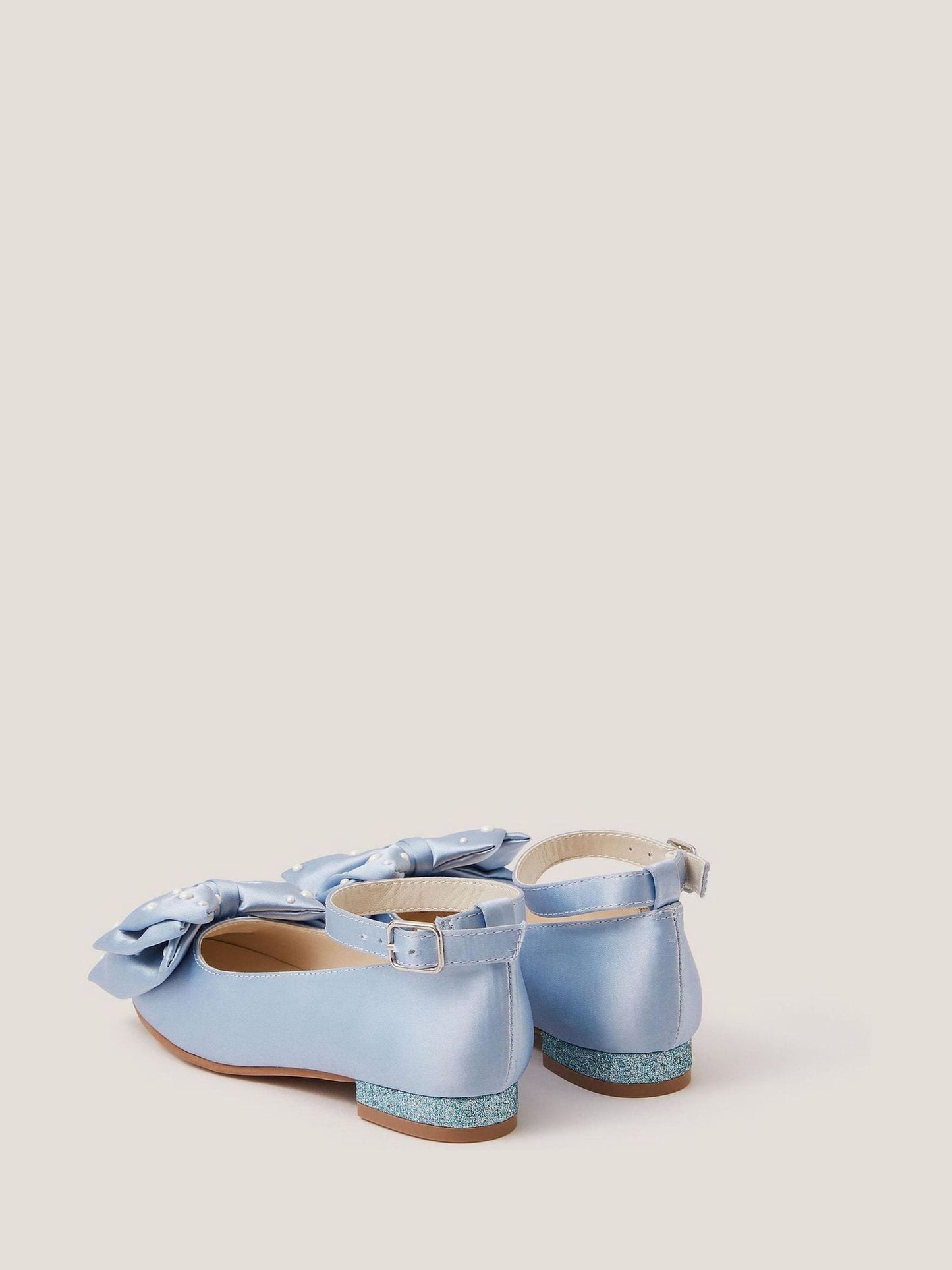 Monsoon Blue Pearl Bow Satin Flats image 3