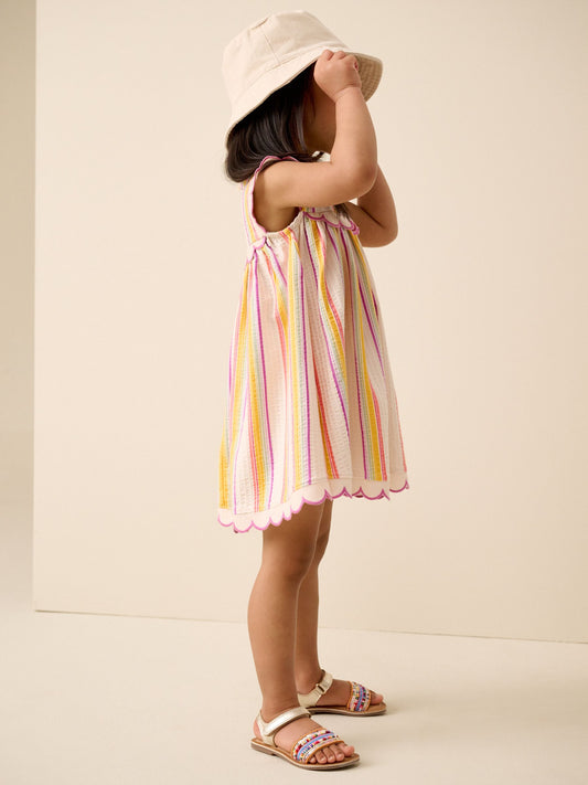 Dsiney Kidz - Rainbow Stripe Sleeveless Scallop Detail Summer Dress (3mths-7yrs) image 2
