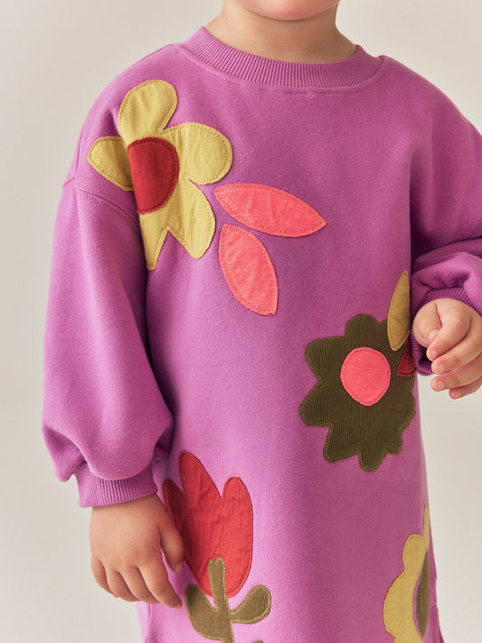 Dsiney Kidz - Purple Flowers Long Sleeve Sweat Dress (3mths-7yrs) image 2