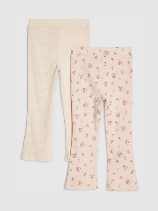 River Island Pink Ribbed Floral Kickflare Leggings 2 Pack image 2