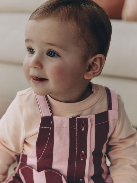 Pink Baby Long Sleeve Bodysuit And Woven Dungaree 2 Piece Set (0mths-2yrs) image 2
