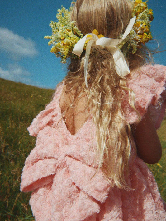 Dsiney Kidz - Konges Sløjd Pink Ally Textured Floral Occasion Dress With Oversized Bow image 2