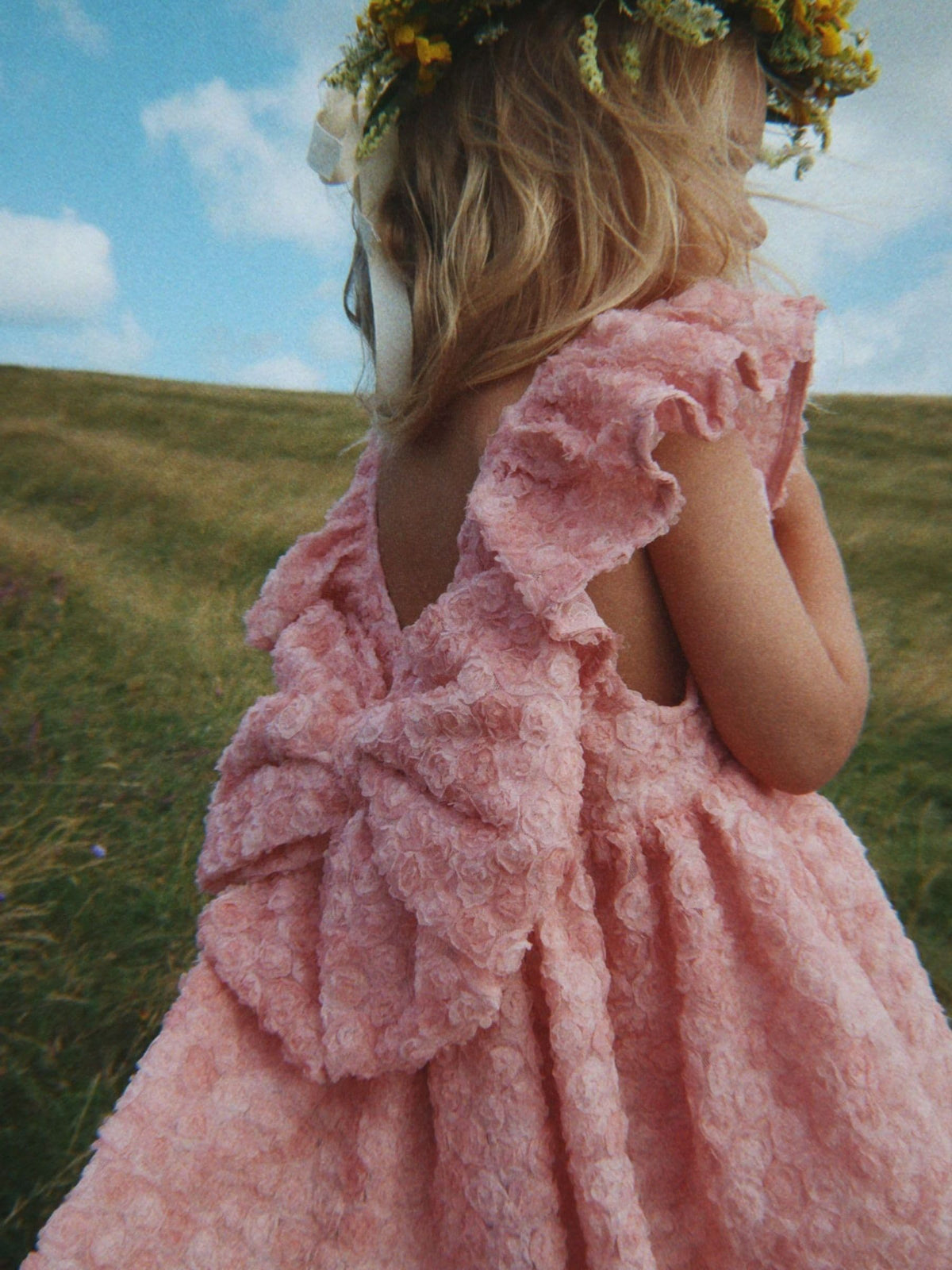 Dsiney Kidz - Konges Sløjd Pink Ally Textured Floral Occasion Dress With Oversized Bow image 3