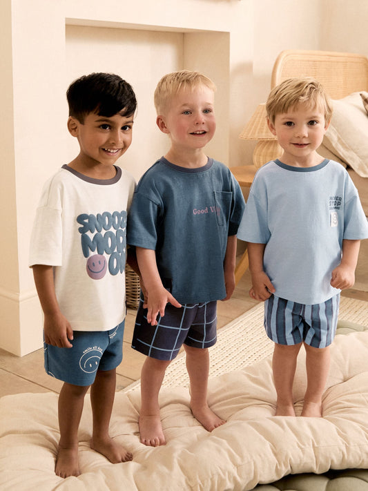 Grey /Ecru Slogan Short Pyjamas 3 Pack (9mths-12yrs) - image 1