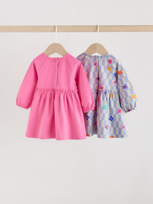 Dsiney Kidz - Bright Pink Baby Jersey Dresses 2 Pack (0mths-2yrs) image 2