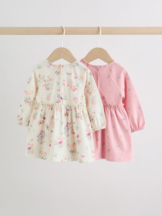Dsiney Kidz - Pink Floral Baby Jersey Dresses 2 Pack (0mths-2yrs) image 2
