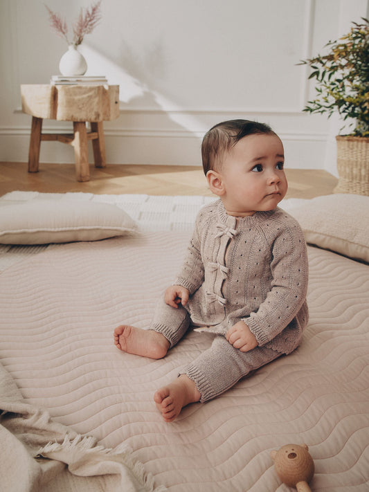 Dsiney Kidz - Chocolate Brown Frill Knitted Bow Baby Cardigan & Leggings Set 2 Piece (0mths-2yrs) image 2