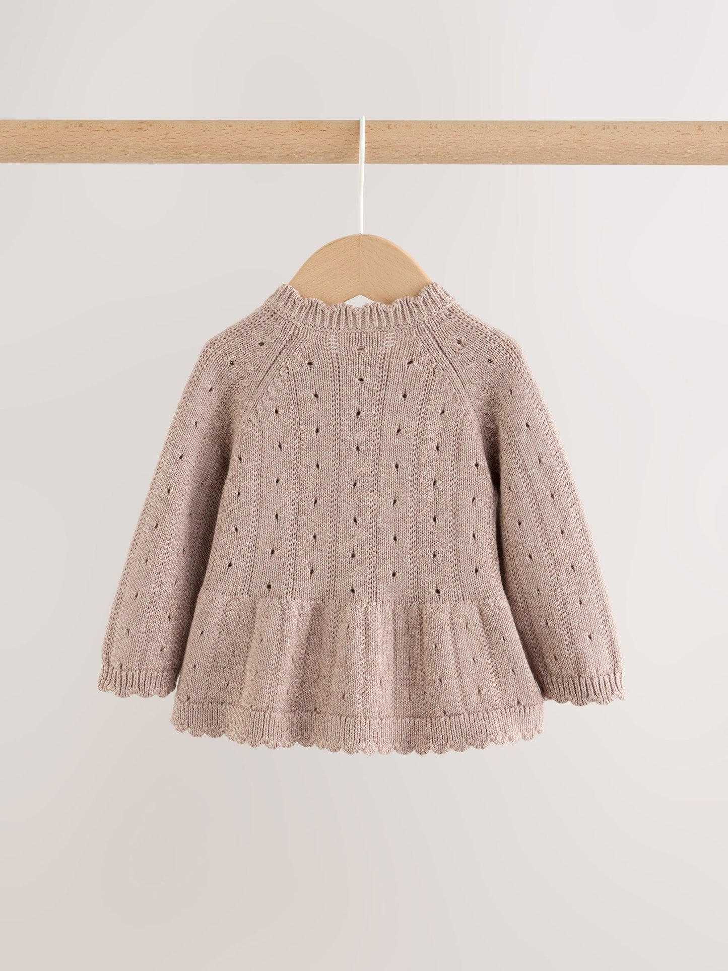 Chocolate Brown Frill Knitted Bow Baby Cardigan & Leggings Set 2 Piece (0mths-2yrs) image 8