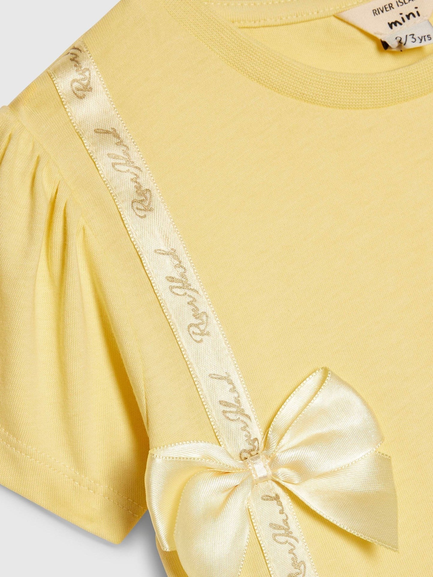 River Island Yellow Branded Bow T-Shirt & Legging Set image 5