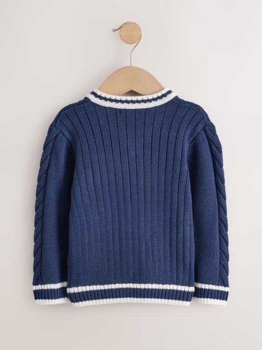 Dsiney Kidz - Navy Blue Cable Knit Varsity Jumper (3mths-7yrs) image 2