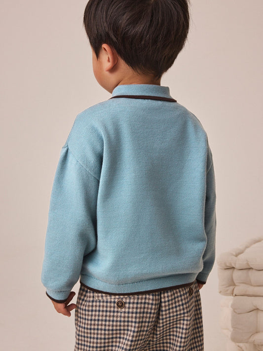 Dsiney Kidz - Blue Tipped Knitted Zip Neck Polo Shirt (3mths-7yrs) image 2