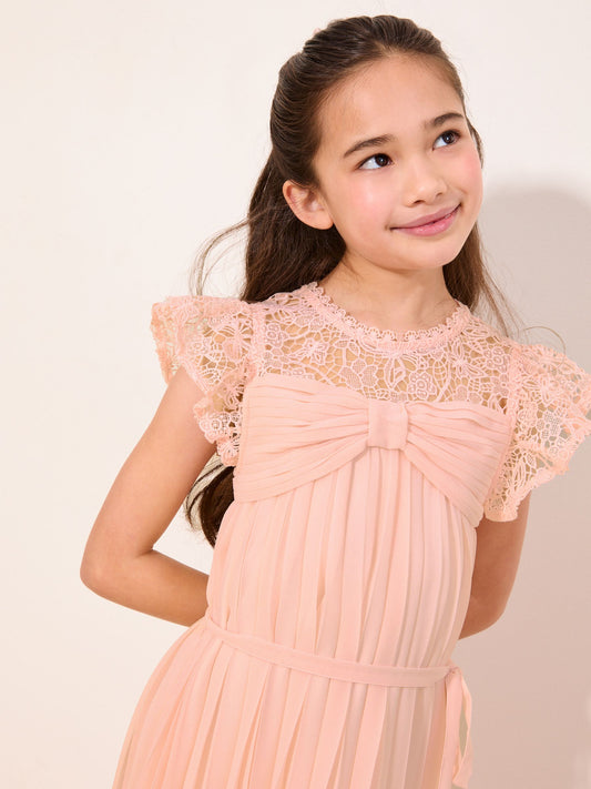 Dsiney Kidz - Lipsy Pink Lace Bow Yolk Pleated Occasion Dress (5-16yrs) image 2
