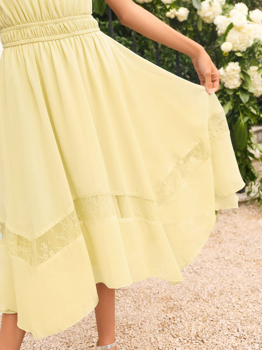 Dsiney Kidz - Lipsy Lemon Yellow Lace Hanky Hem Occasion Dress (5-16yrs) image 2