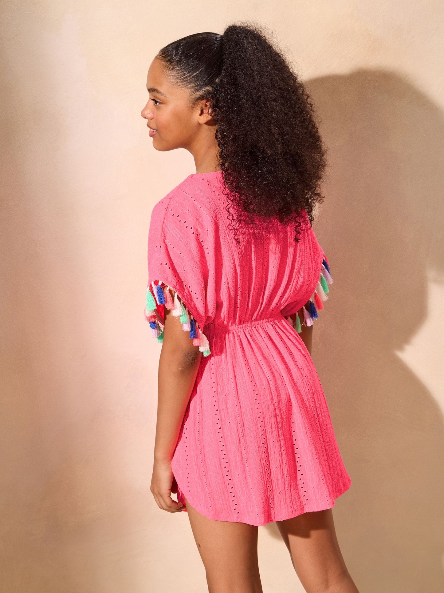 Dsiney Kidz - Lipsy Bright Pink Jersey Broderie Kaftan (5-16yrs) image 4