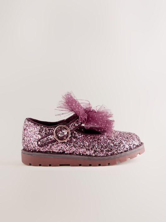 Dsiney Kidz - Burgundy Red Glitter Standard Fit (F) Chunky Bow Mary Jane Shoes image 2
