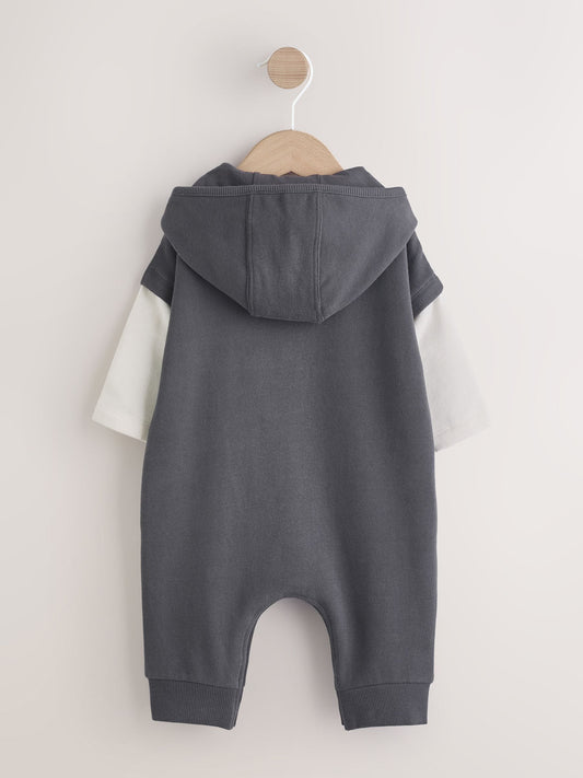 Charcoal Grey Hooded Sweat Baby Romper (0mths-3yrs) image 2