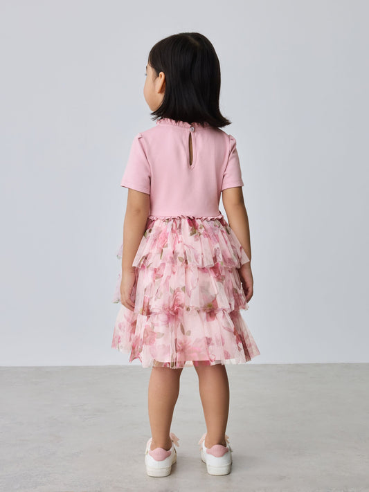 Dsiney Kidz - Baker by Ted Baker Ponte Wrap-Over Floral Mesh Tier Dress image 2