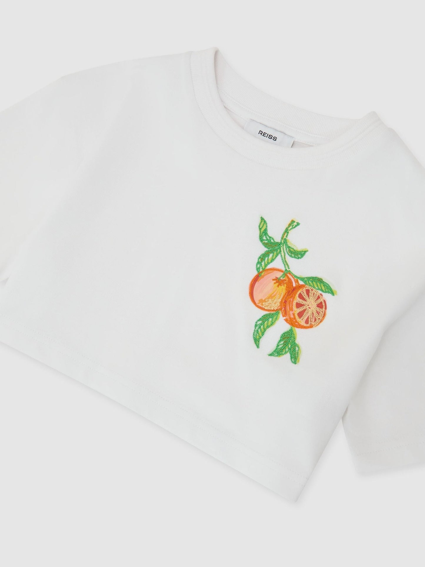 Reiss White Bertie 13-14 yrs Cotton Embroidered Cropped T-Shirt image 1