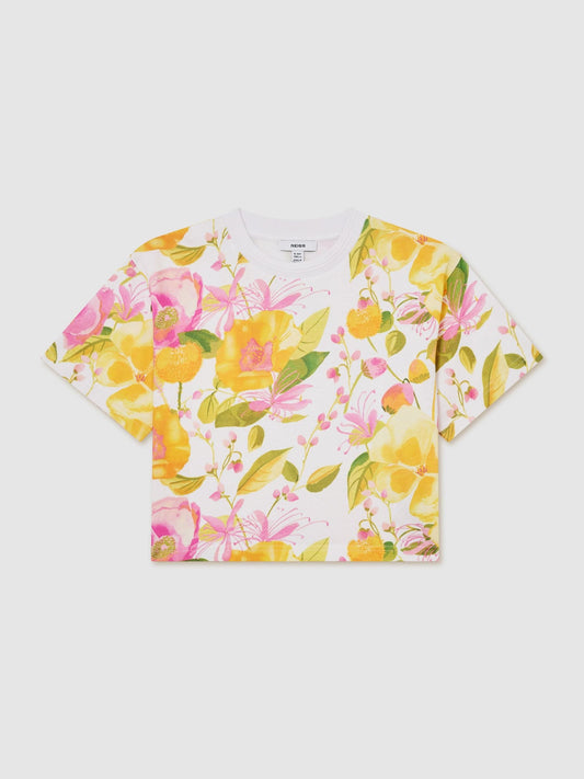 Reiss Ivory Print Bonnie 9-13 yrs Cotton Floral-Print Relaxed T-Shirt image 2