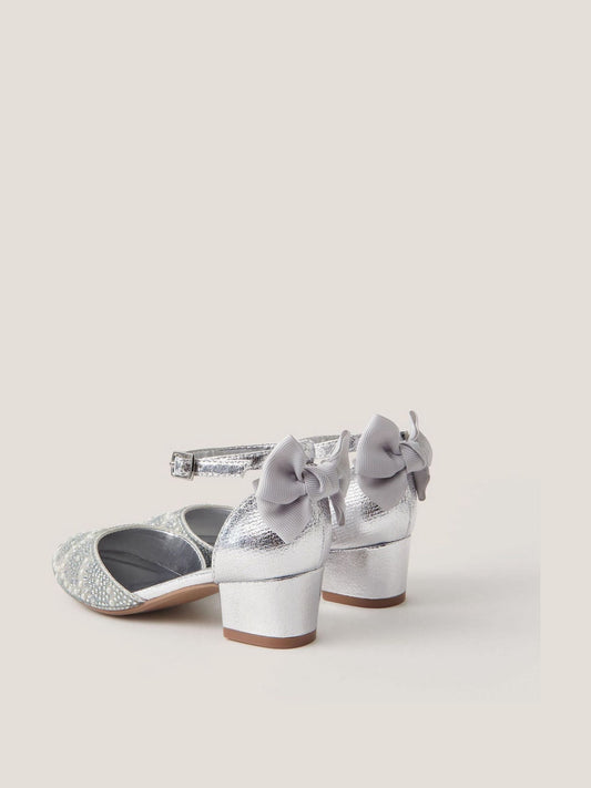 Monsoon Silver Embellished Metallic Two Part Heels Shoes image 2