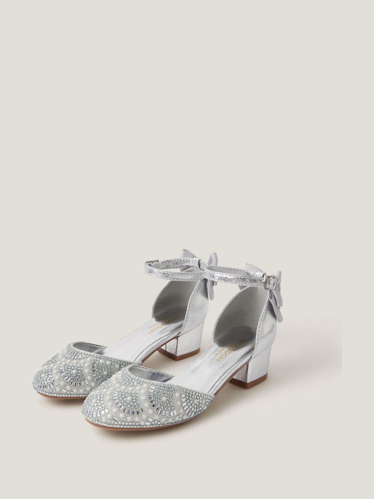 Monsoon Silver Embellished Metallic Two Part Heels Shoes image 3