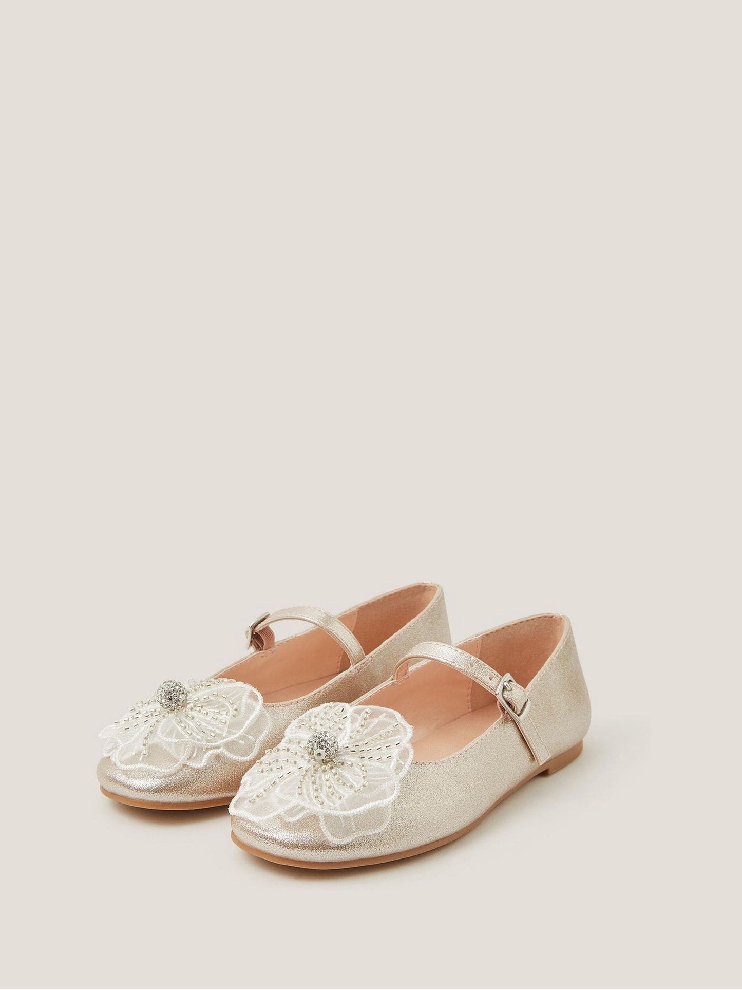 Monsoon Gold Beaded Floral Metallic Ballet Flats Shoes image 3