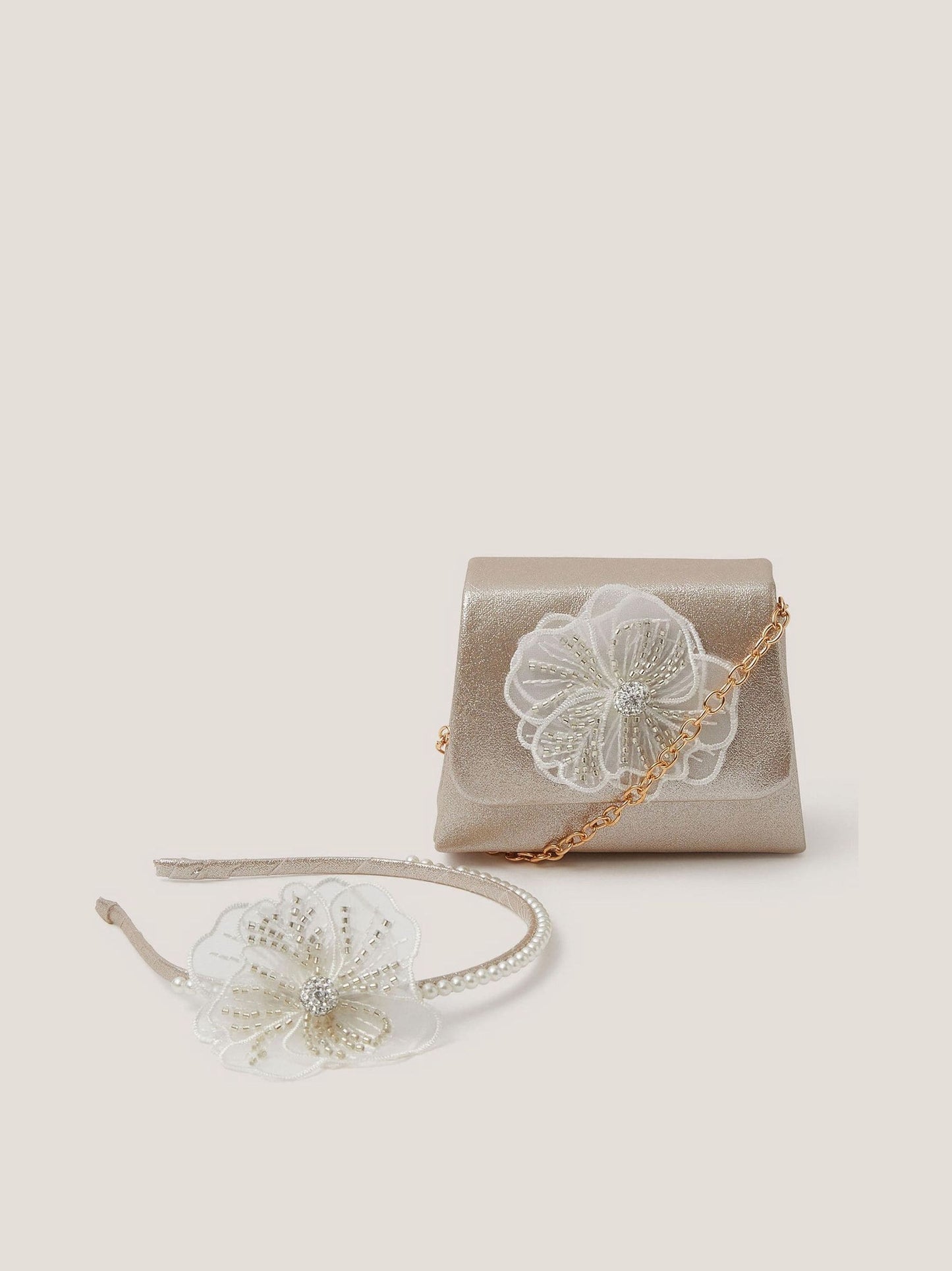 Monsoon Gold Beaded Flower & Headband Bag Set image 1