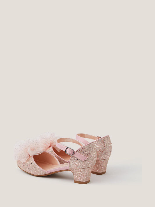 Monsoon Pink Tulle Pom Glitter Closed Toe Heels Shoes image 2