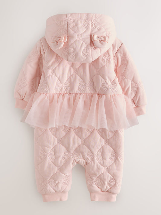 Dsiney Kidz - Baker by Ted Baker Blush Pink B Jacquard Quilted Mesh Peplum Pramsuit image 2