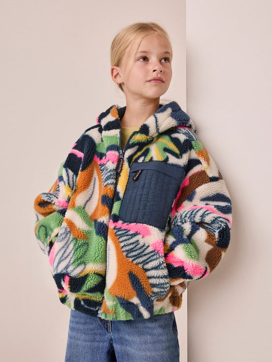 Dsiney Kidz - Abstract Leaf Print Zip Up Hoodied Borg Jacket (3-16yrs) image 2