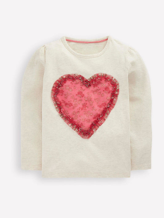 Disney Kidz - Boden Cream Heart Puff Sleeve Applique T-Shirt image 1