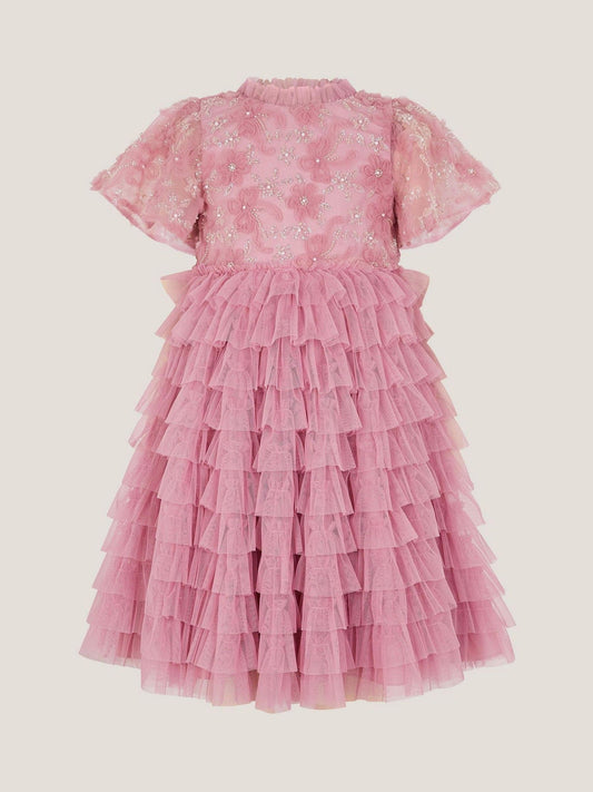 Monsoon Dusky Pink Shikha Floral Embellished Tiered Ruffle Dress image 2