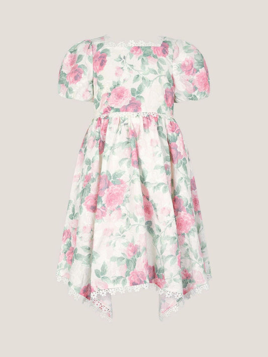 Monsoon Pink Viola Rose Print Broderie Trim Dress image 2