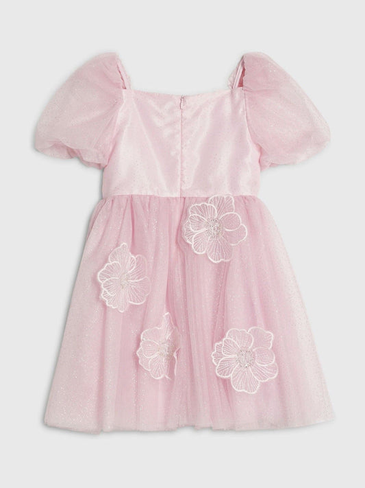 River Island Pink Puff Sleeve Flower Embroidered Tulle Dress image 2