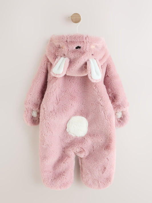 Dsiney Kidz - Pink Embroidered Bunny Faux Fur Hooded Baby All-In-One (0mths-2yrs) image 2