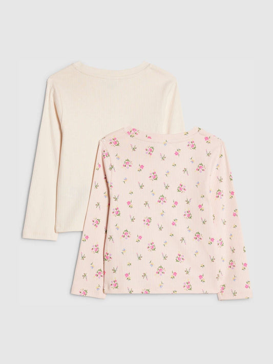Dsiney Kidz - River Island Pink Long Sleeve Rib Floral Tops 2 Pack image 2