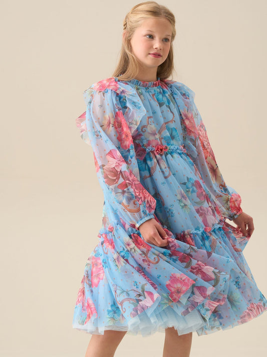 Dsiney Kidz - Angel & Rocket Blue Alessia Floral Print Mesh Dress image 2